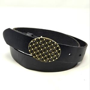 AMERICAN EAGLE BLACK LEATHER BELT EMBELLISHED BLACK RHINESTONE BUCKLE WOMEN S